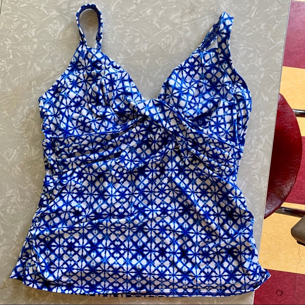 Lands End Slimming Electric Blue Batik Tankini TOP